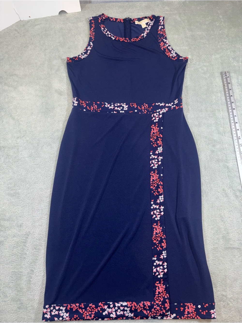 MICHAEL Michael Kors Floral Border Print Sheath Dress Navy Blue sz M